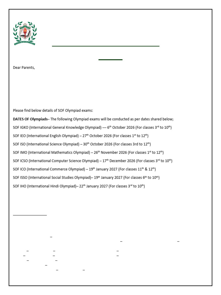 SOF Letter 2026-27 | PDF