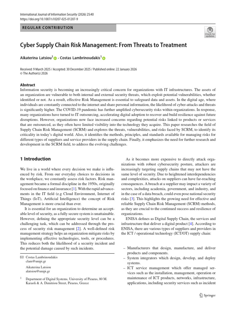 Cyber Supply Chain Risk Management From Threats to Treatment | PDF ...