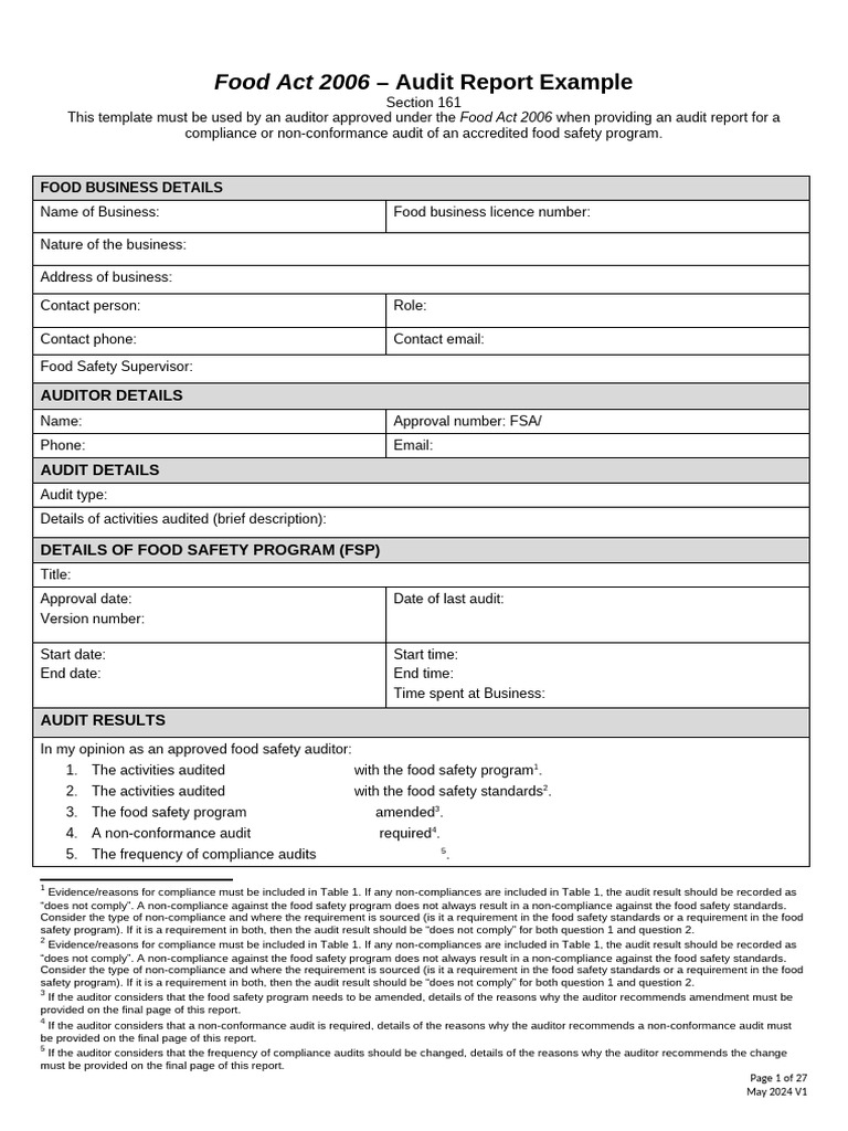 Food Auditor Report_Template | PDF