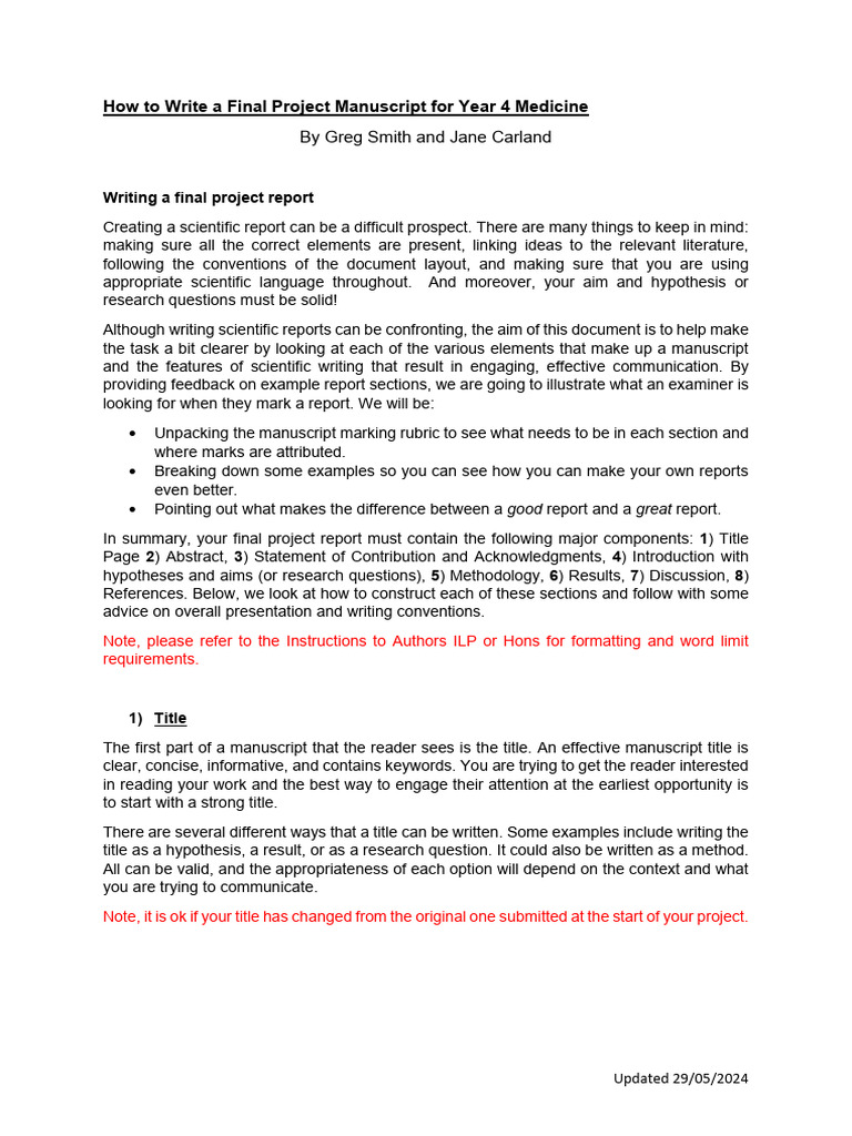 How to Write a Final Project Manuscript for Year 4 Medicine | PDF ...