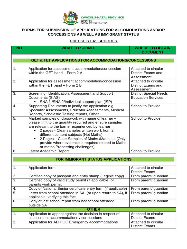 Forms for Submission of Applications Checklist a Schools | PDF