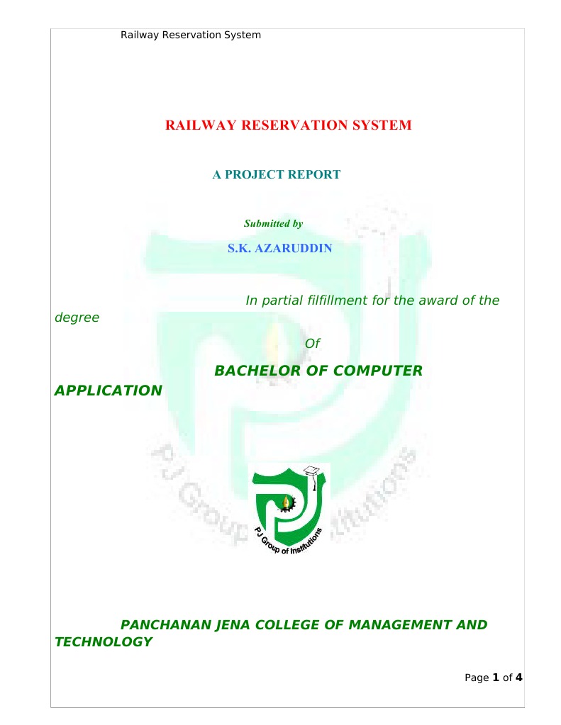 Railway Reservation System Project Report | PDF