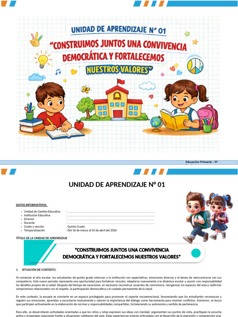 Unidad de Aprendizaje 01 5º Primaria 2026 (1) | PDF | Evaluación ...