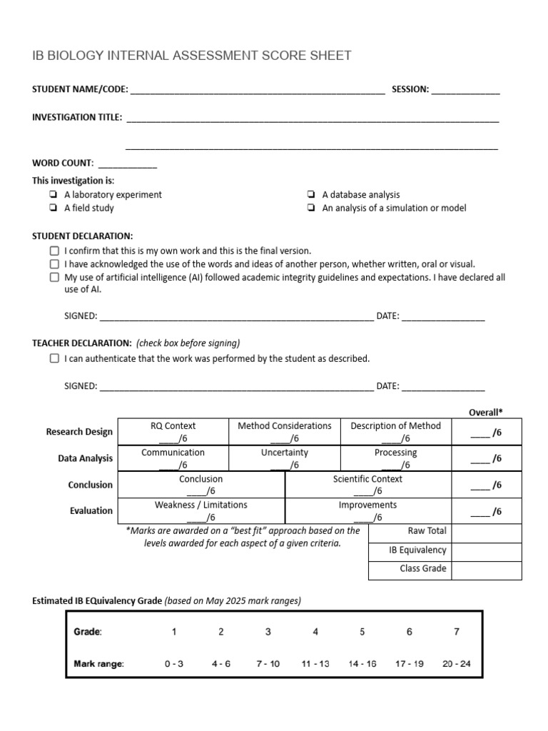 2025 Internal Assessment Score Sheet | PDF | Accuracy And Precision | P ...
