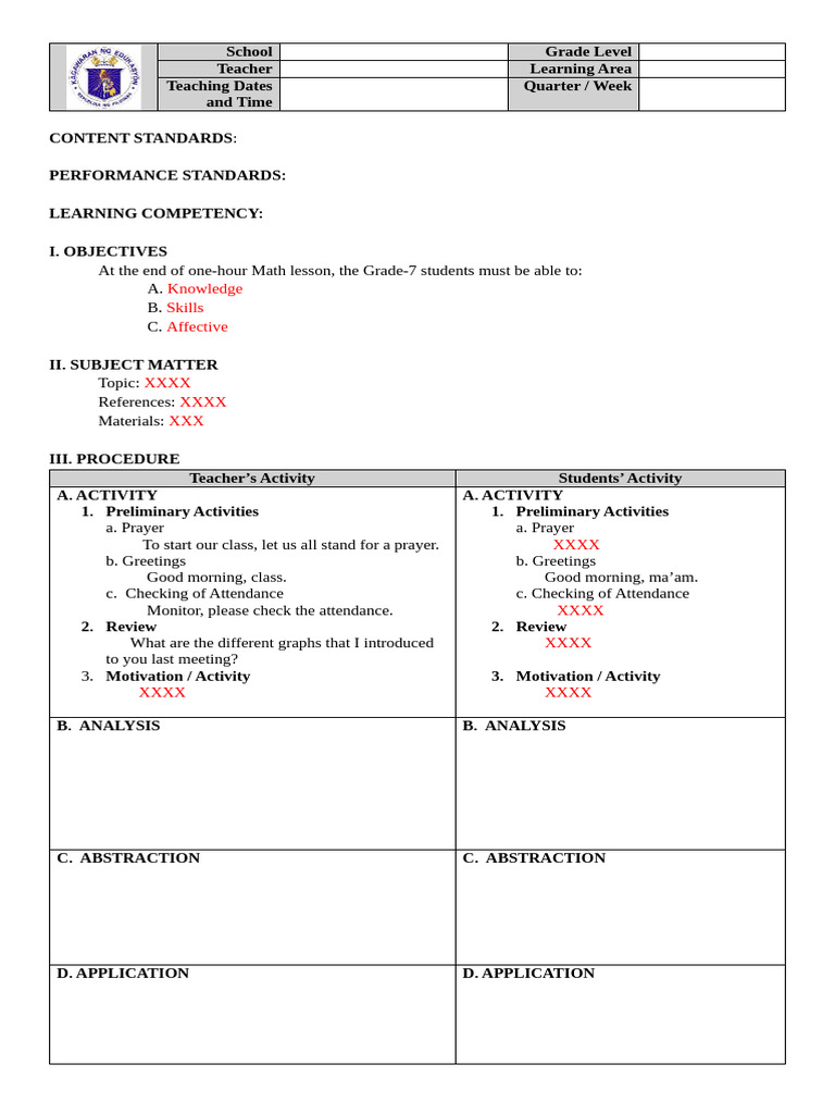 4a's Lesson Plan Template | PDF