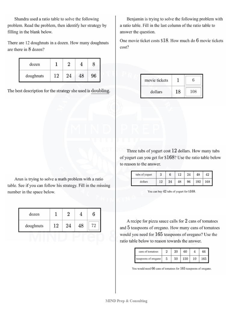 Ch2. Reasoning With Ratio Tables- KEY | PDF