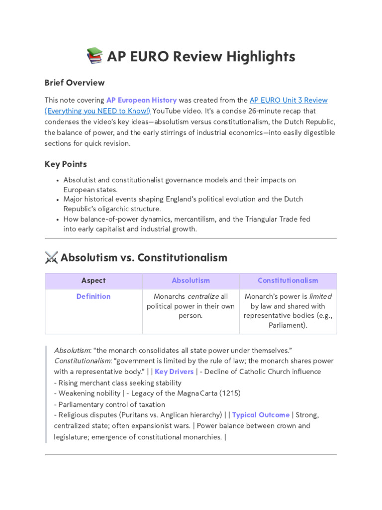 AP EURO Unit 3 Review (Everything You NEED to Know!) | PDF ...