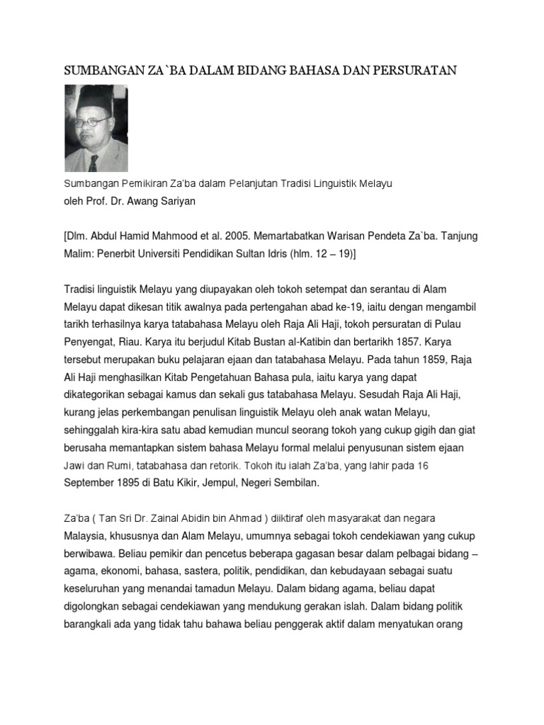 Sumbangan Zaba Pdf