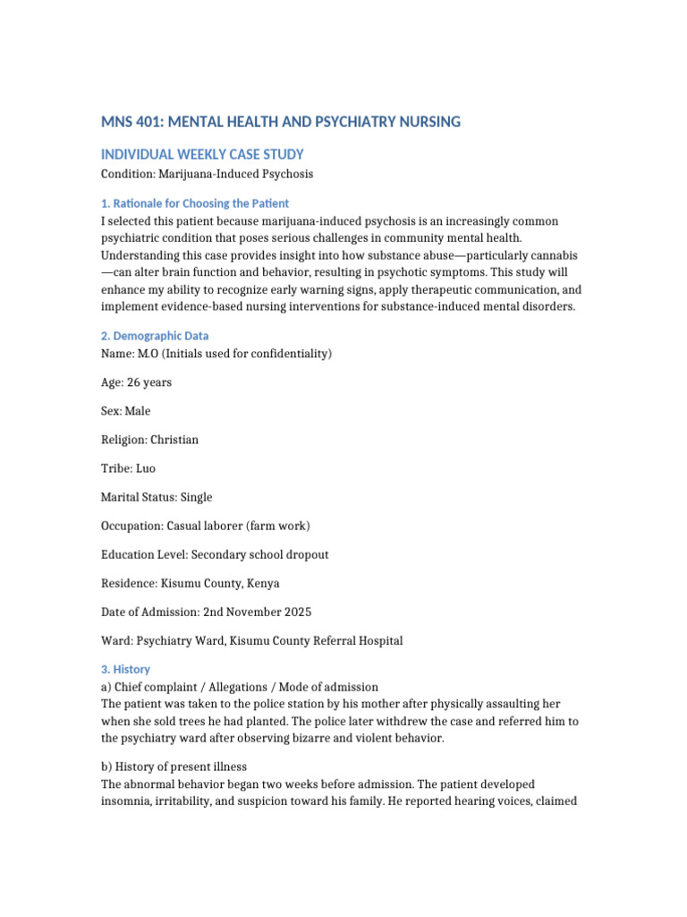 Marijuana Induced Psychosis Case Study Complete | PDF | Psychosis ...
