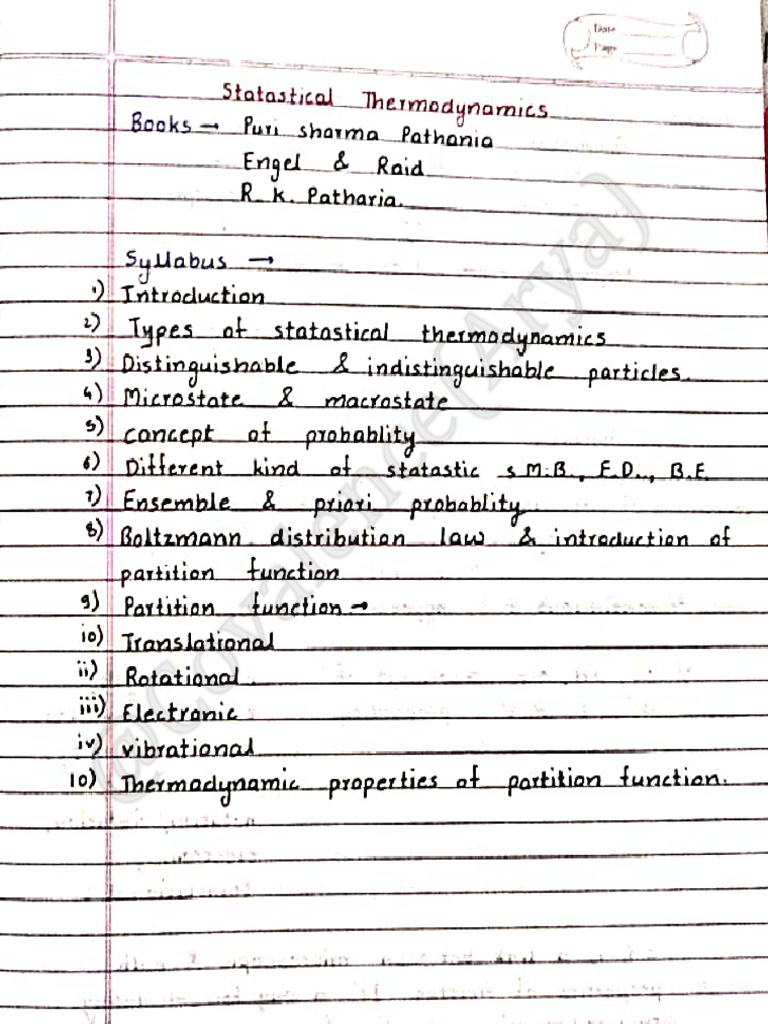 Statistical Thermodynamics Complete Notes for CSIR NET GATE | PDF ...