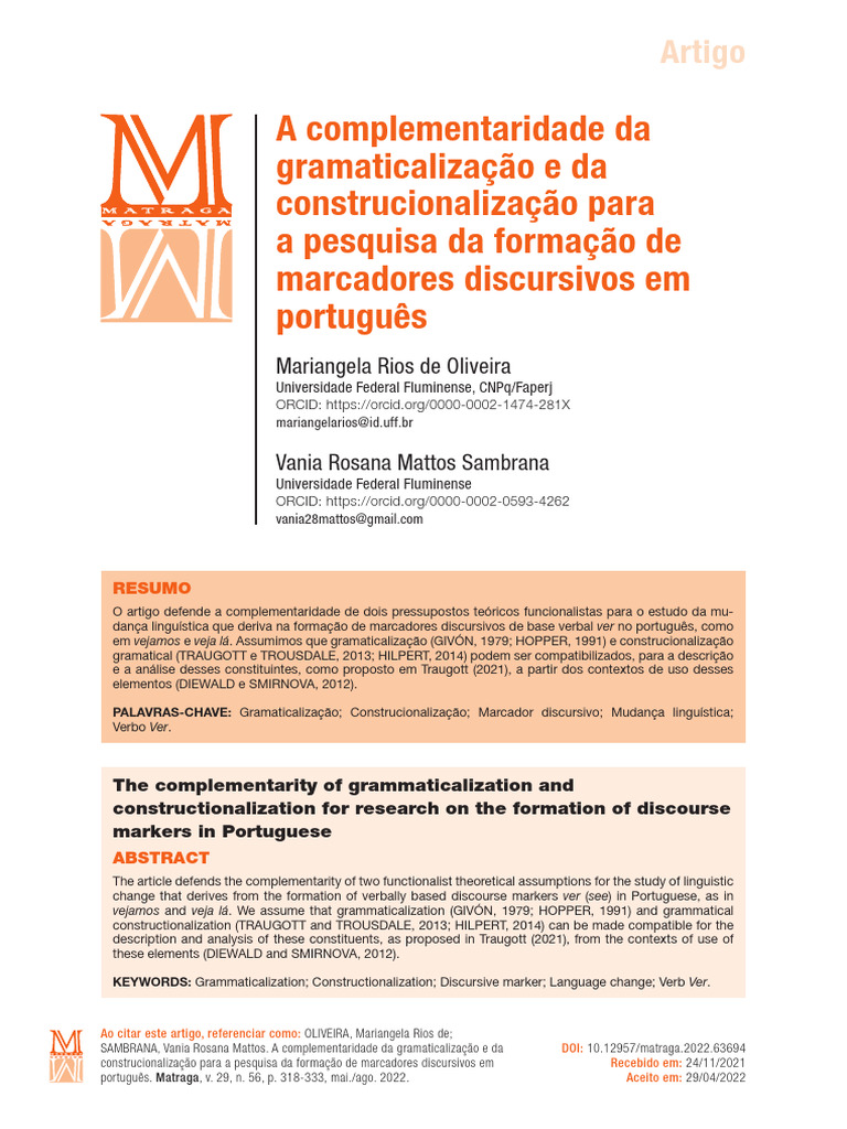 A Complementaridade Da Gramaticalização e Da Construcionalização | PDF ...