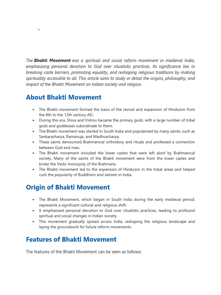 Unit - 1 1.2 1.2 Growth and Development of Bhakti Movement in Medieval ...