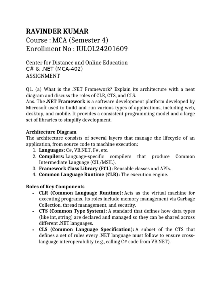 Course: MCA (Semester 4) Enrollment No: IULOL24201609: Ravinder Kumar ...