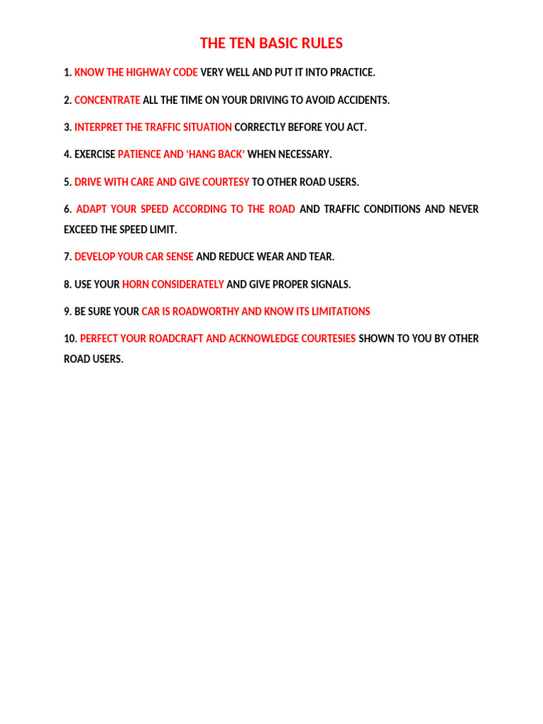 10 Basic Driving Rules | PDF