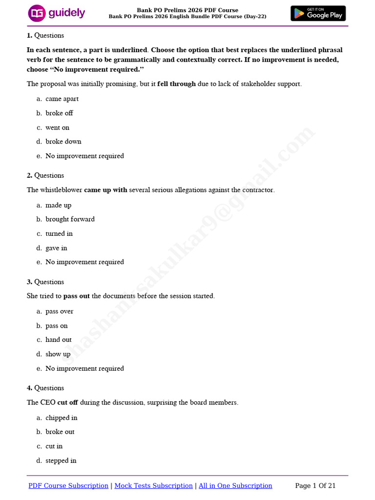 Bank PO Prelims 2026 PbDF Course | PDF | Verb | Grammar