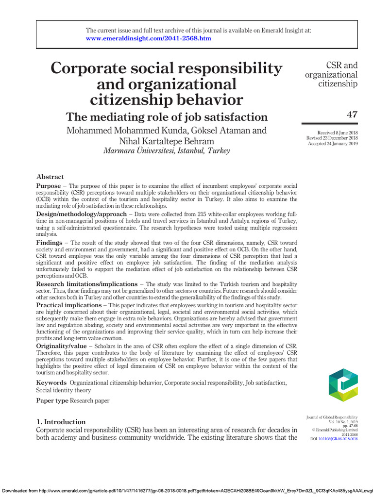 47- CSR and OCB.... | PDF | Corporate Social Responsibility | Psychology