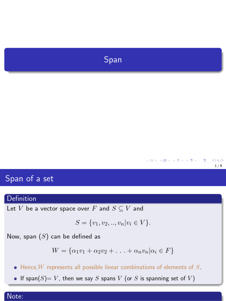 Span and Spanning Sets in Vector Spaces | PDF | Linear Subspace ...