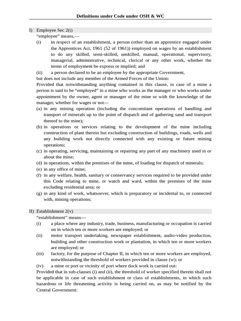 Definitions Under Code Under OSH & WC | PDF | Employment | Wage