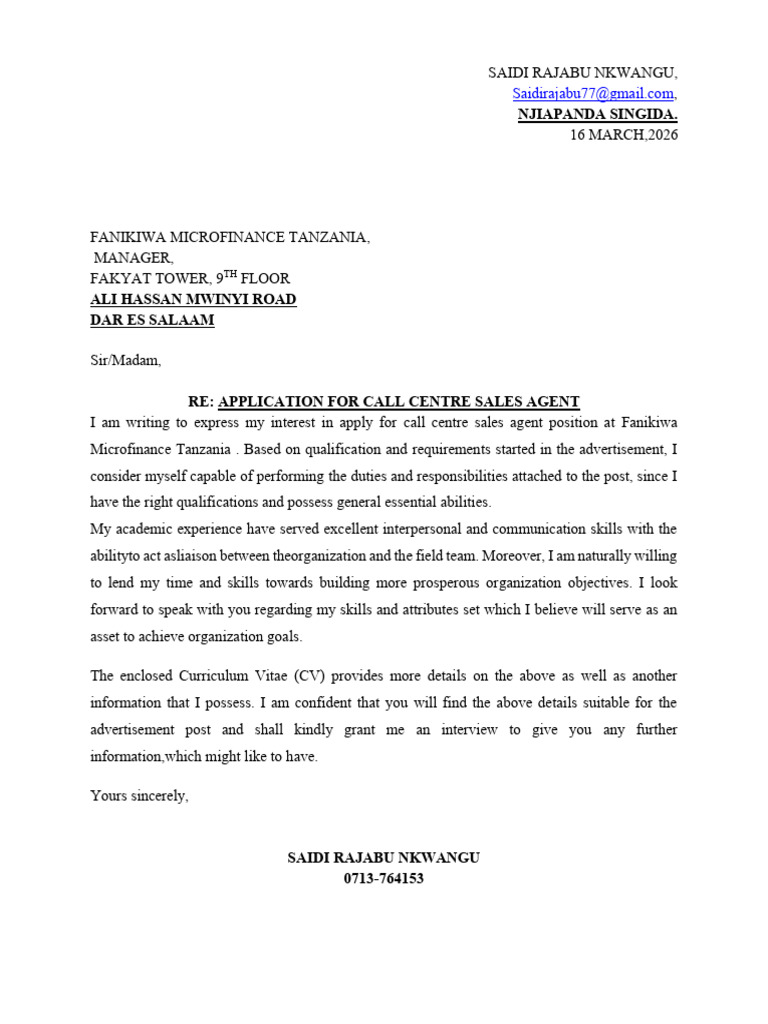 Saidi Rajabu Letter | PDF