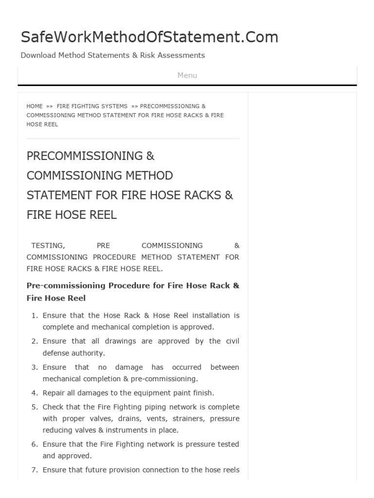 Precommissioning & Commissioning MOS for Fire Hose Reel | PDF | Duct ...