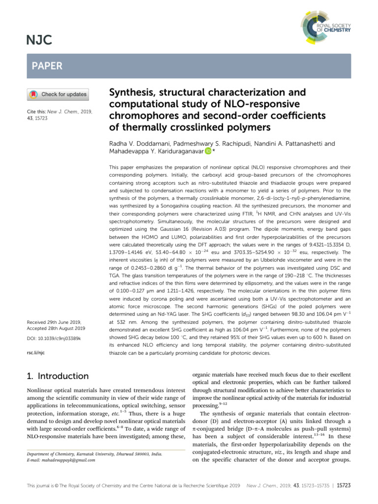 Synthesis, structural characterization and computational study of NLO ...