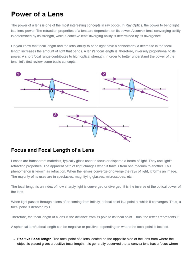 Chapter- 2 Power of a Lens - Definition, Units | PDF