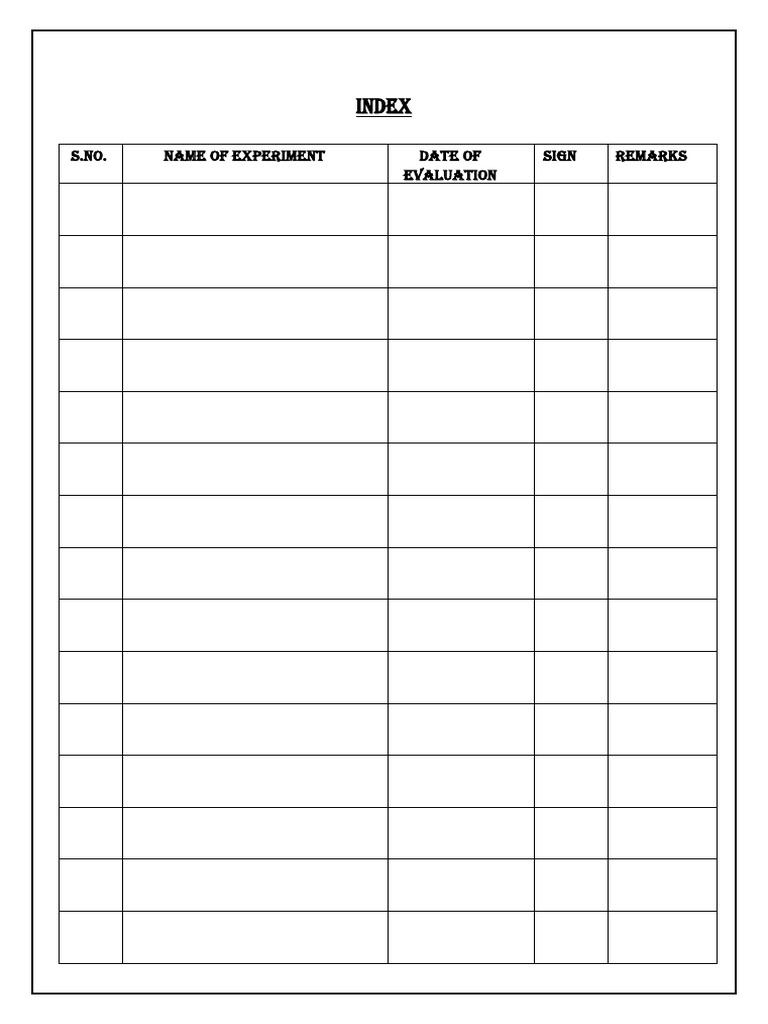 Index Page of Practical File-BTech-PPS | PDF
