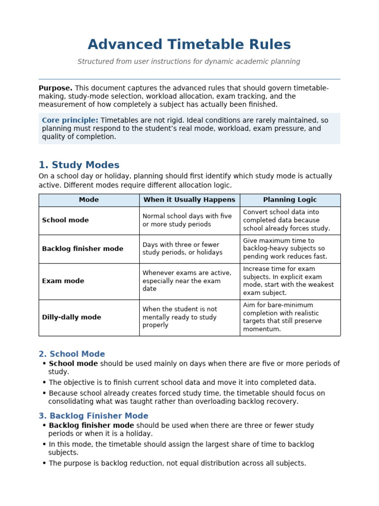 Advanced Timetable Rules | PDF | Cognition