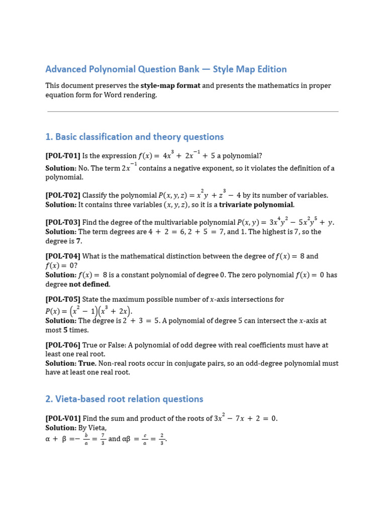 Polynomial Style Map Question Bank | PDF | Polynomial | Zero Of A Function