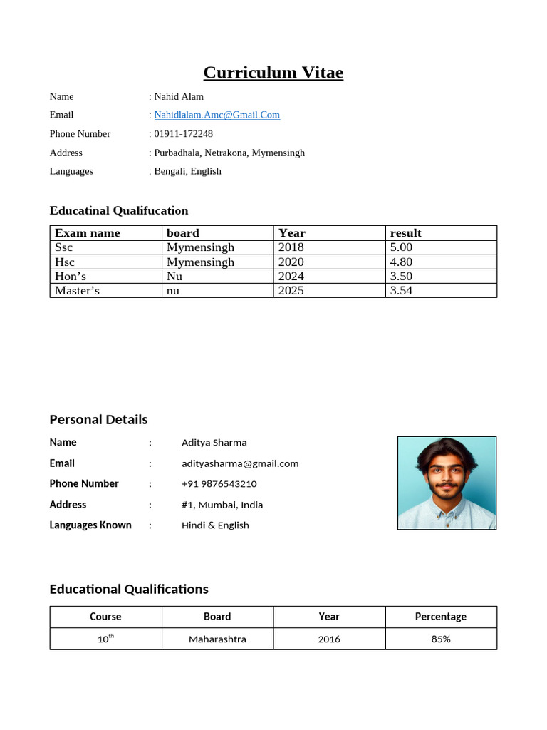 Biodata Format | PDF
