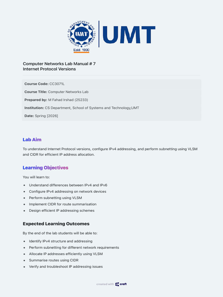 Computer Networks Lab Manual # 7 | PDF | Ip Address | Wide Area Network