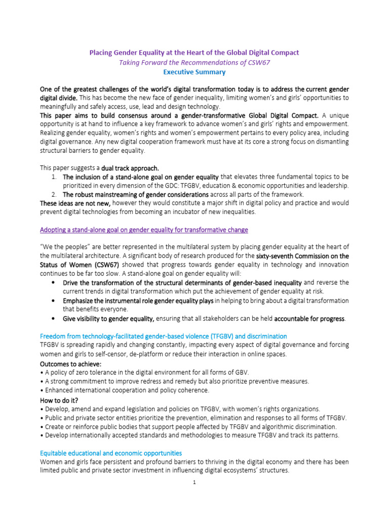 Placing Gender Equality at the Heart of the Global Digital Compact ...