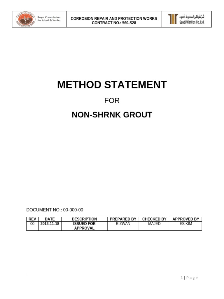 MS # 01 Method Statement for Non-Shrink Grout (2) | PDF | Personal ...
