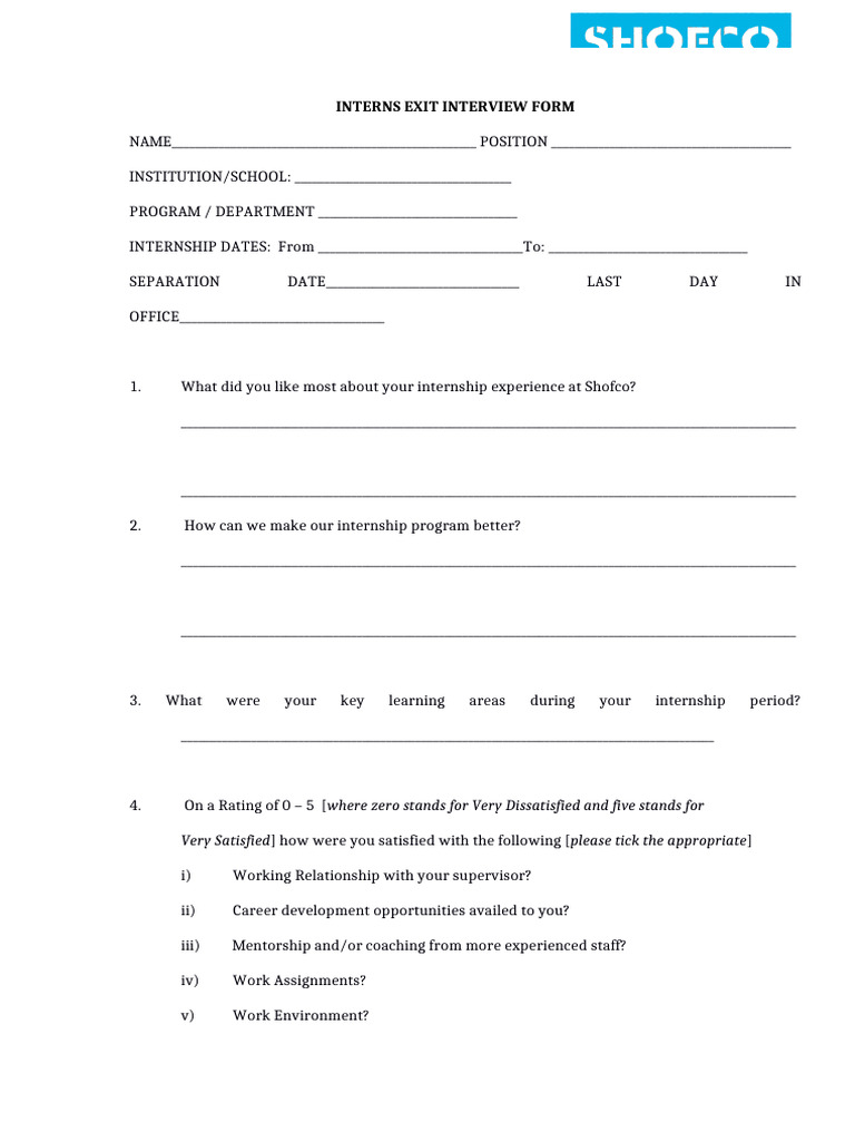 Internship Exit Interview Form (1) | PDF | Chess Theory | Chess