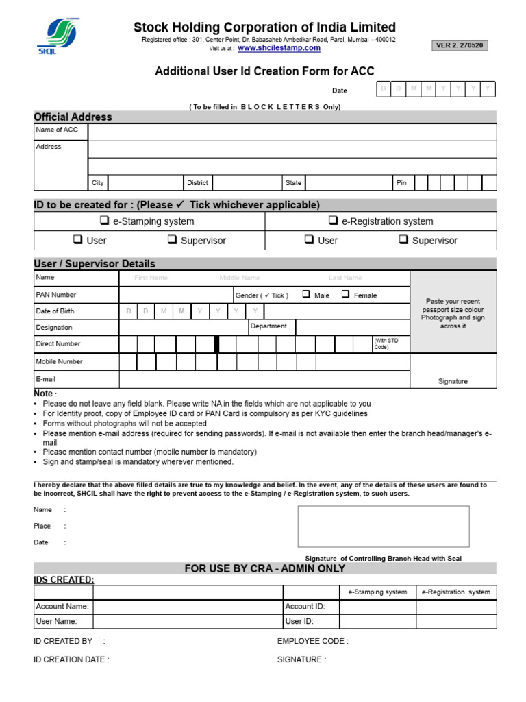 Additional User ID Creation Form | PDF | Identity Document | Government ...