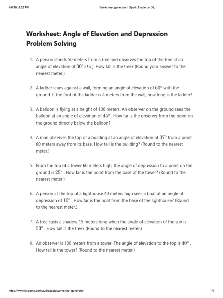 Math 9-Angle of Elevation and Depression (Problem Solving) | PDF ...