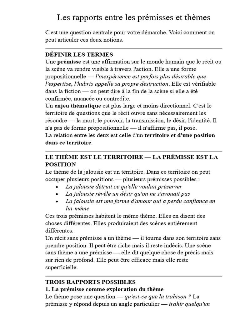 Les Rapports Entre Les Prémisses Et Thèmes | PDF | Vérité | Amour