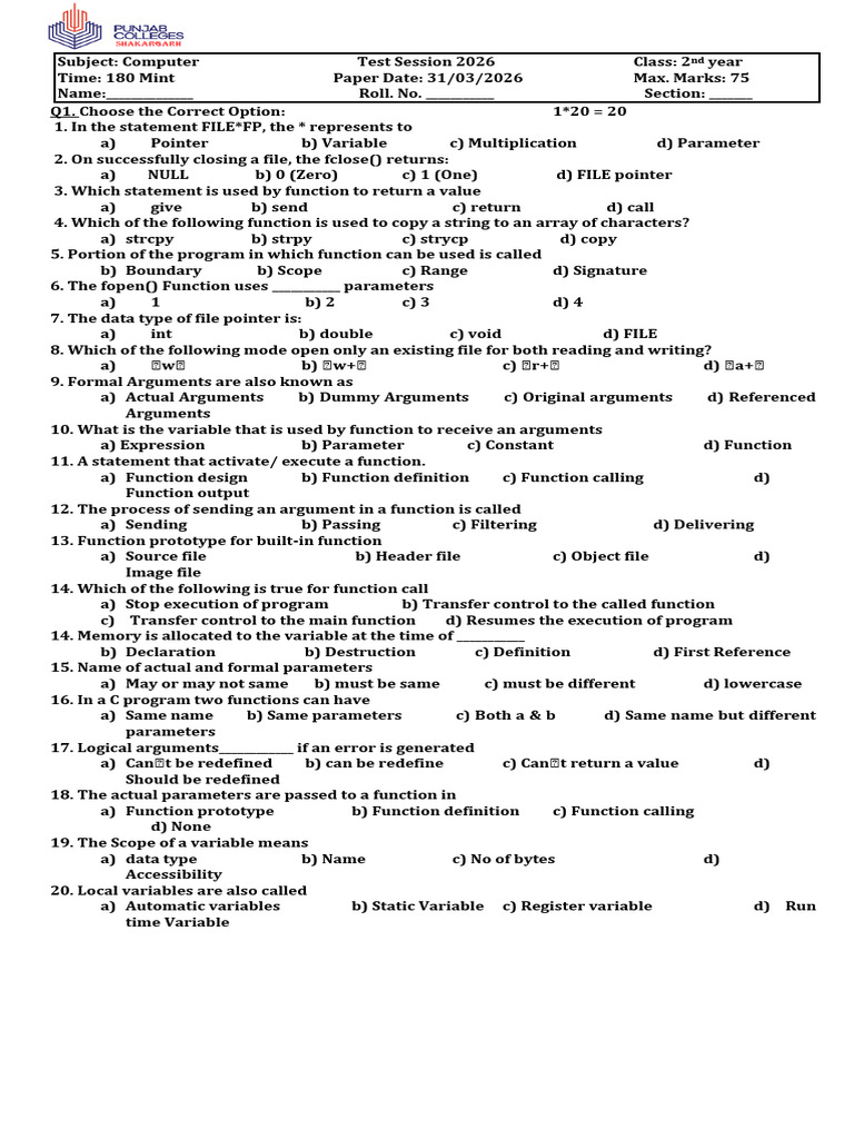 2nd Year Computer T10 | PDF | Parameter (Computer Programming ...