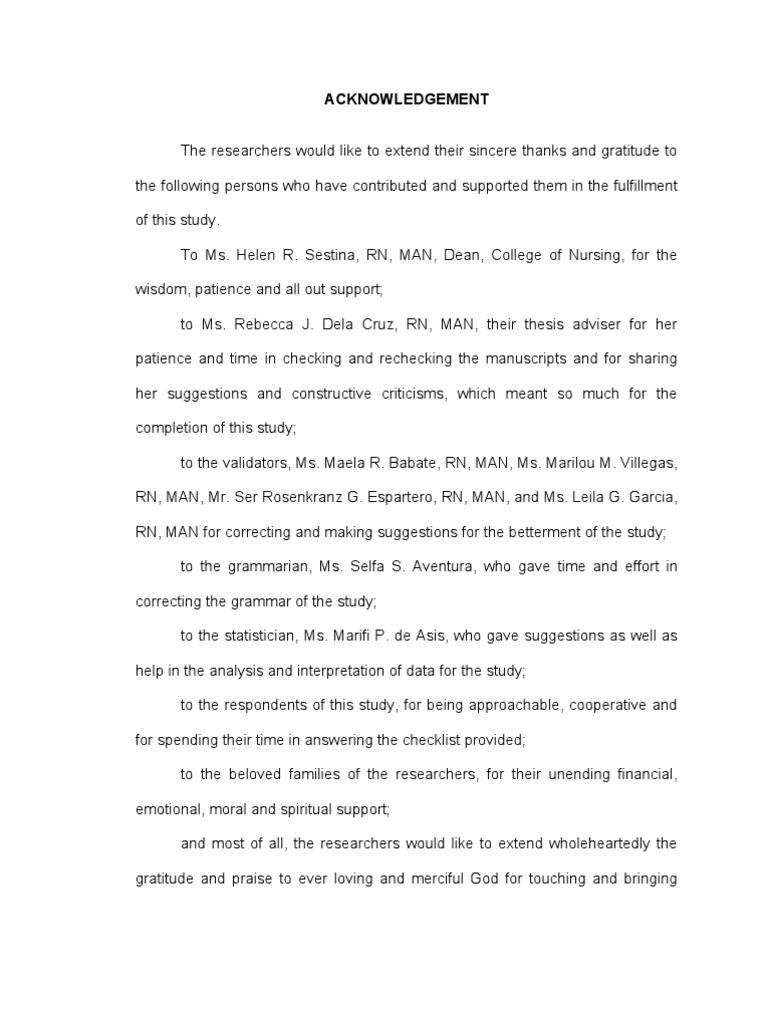 Nursing Research Acknowledgement Pdf