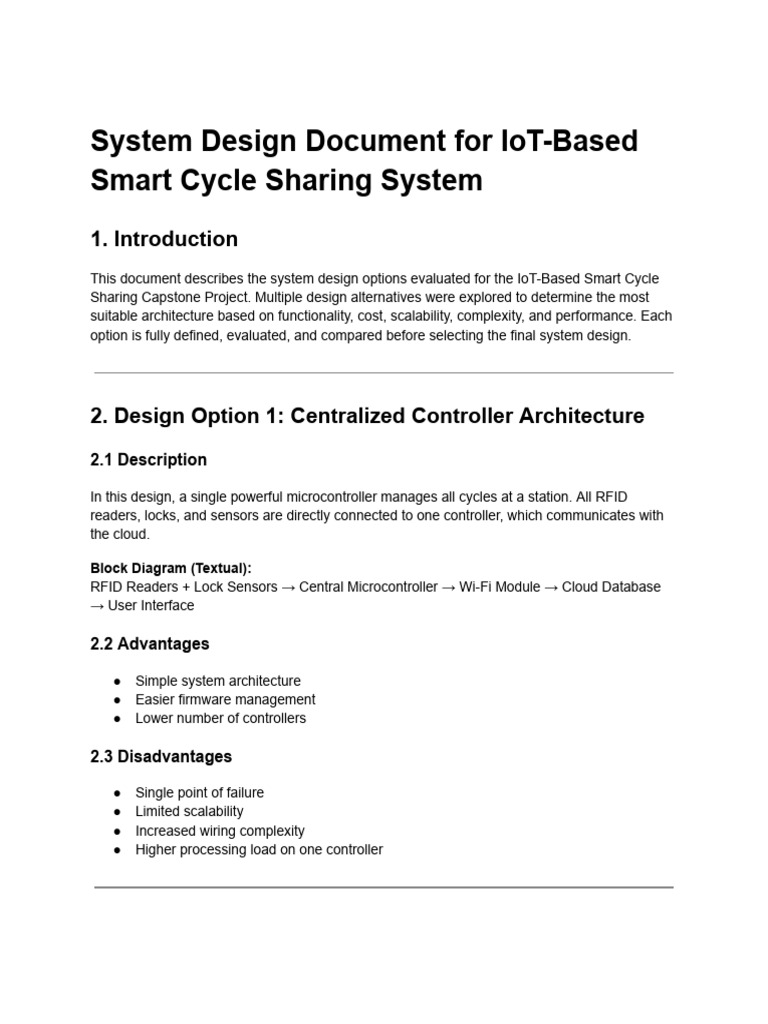 System Design Document for IoT-Based Smart Cycle Sharing System | PDF ...