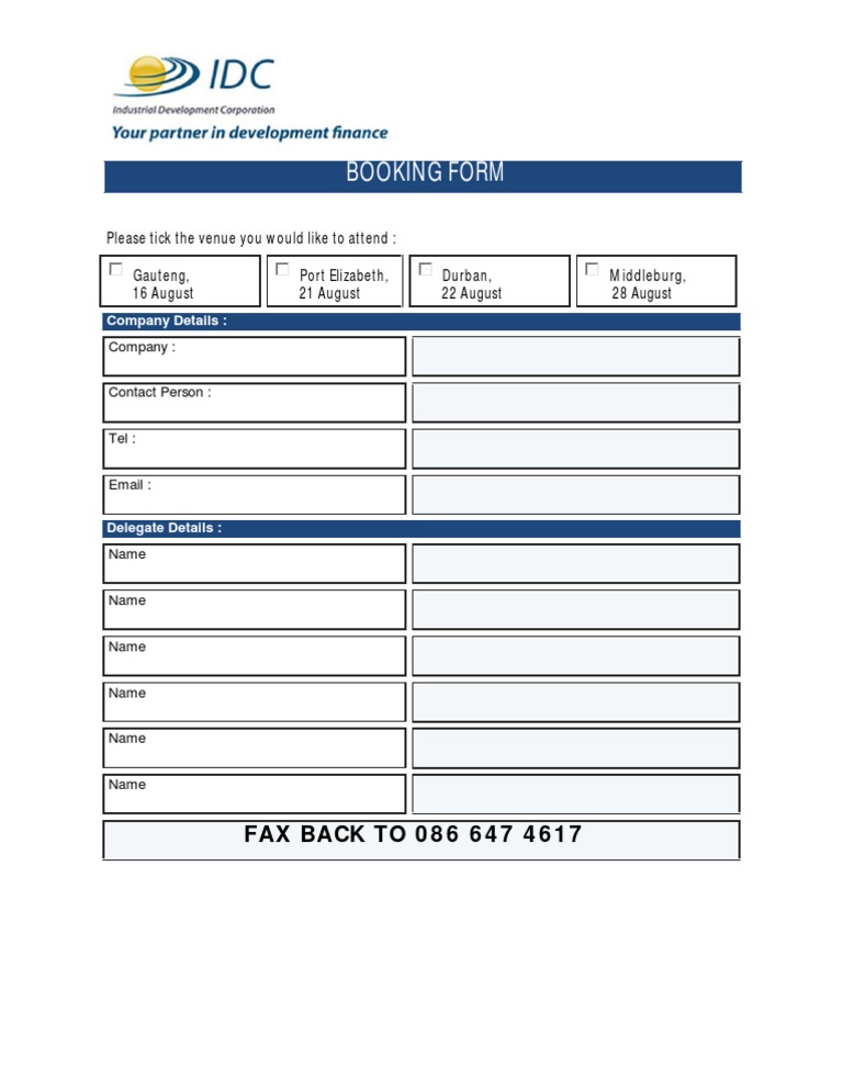 IDC Booking Form PDF Business (General)