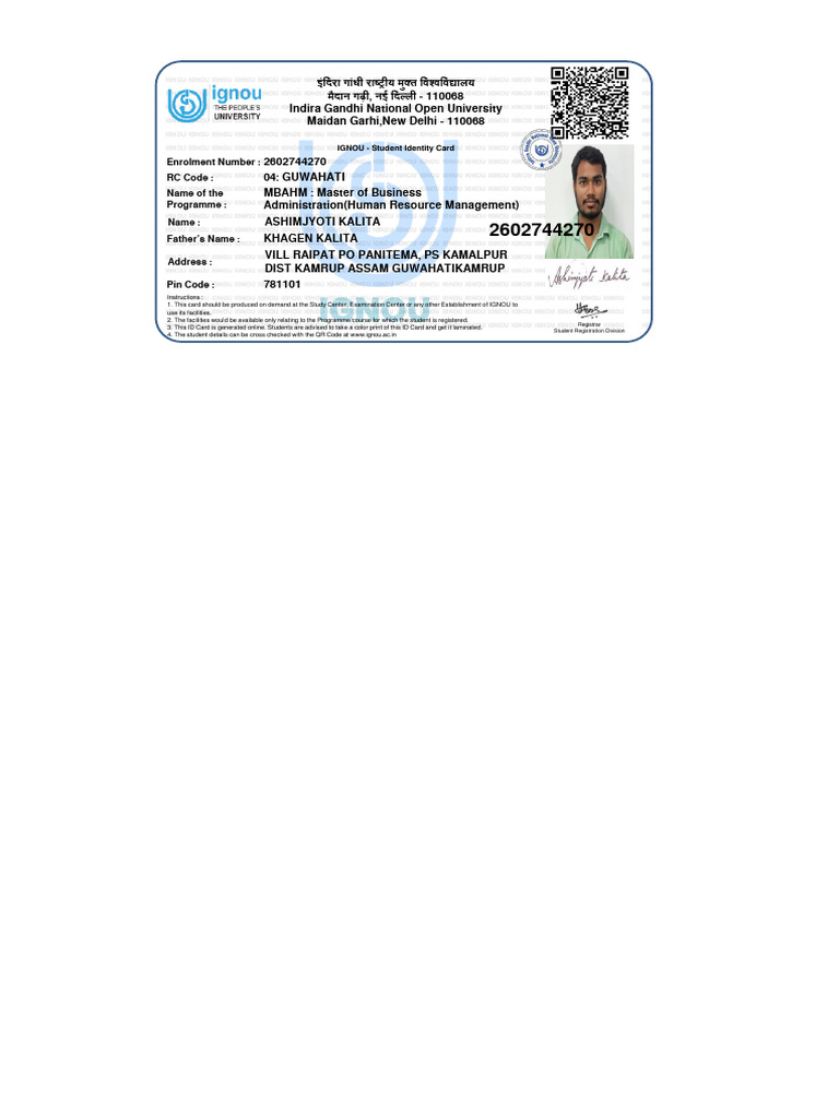 2602744270_IGNOU_ID Card | PDF