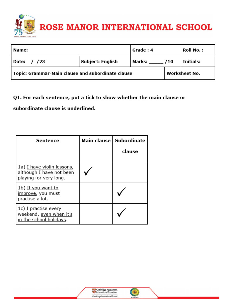 Answer Key-Main Clause and Subordinate Clause .Docx | PDF