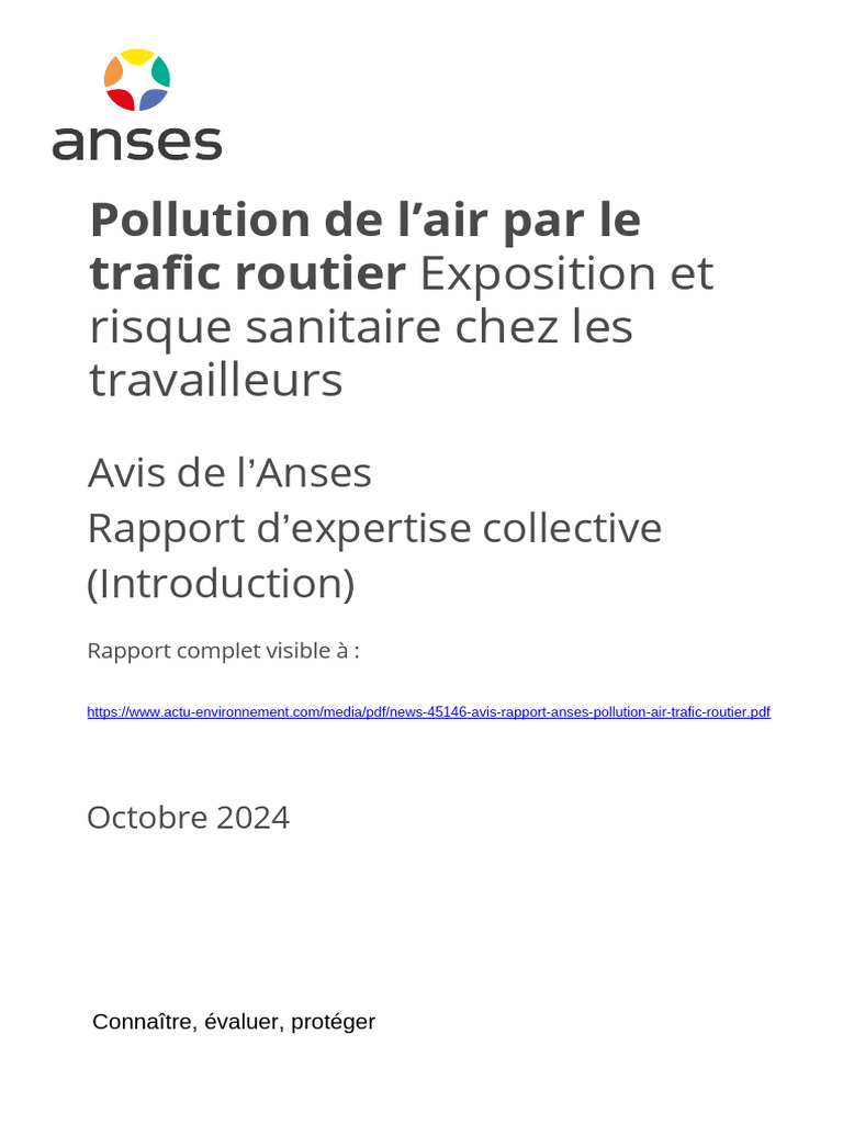 ANSES - Pollution de L'air Par Le Trafic Routier - Exposition Et Risque ...