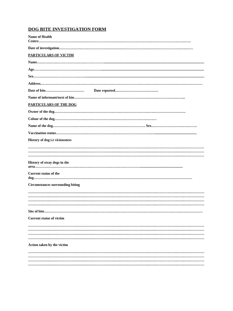 Dog Bite Investigation Form | PDF | Human–Animal Interaction | Dogs