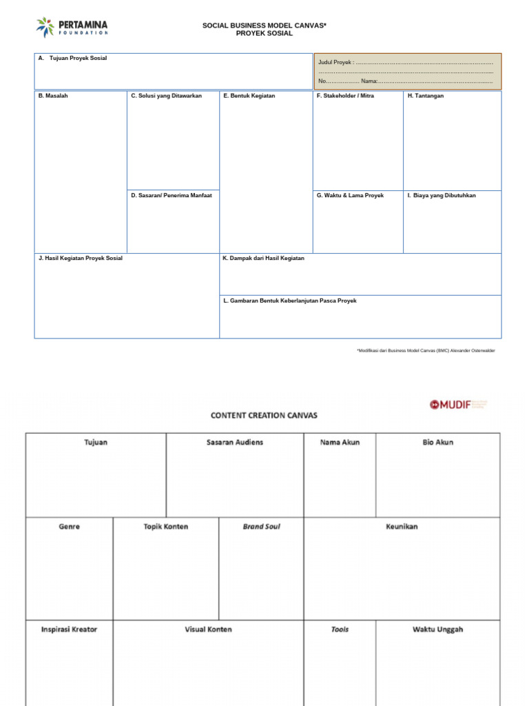 Format Social Bussiness Model Canvas (Social BMC) PFmuda 2023 | PDF