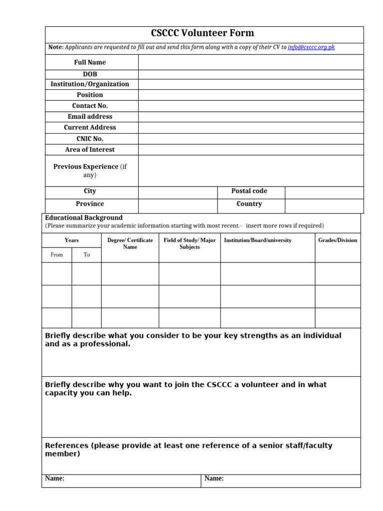 Volunteers Application Form | PDF