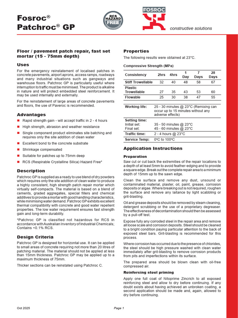 Fosroc Patchroc GP TDS | PDF | Concrete | Corrosion