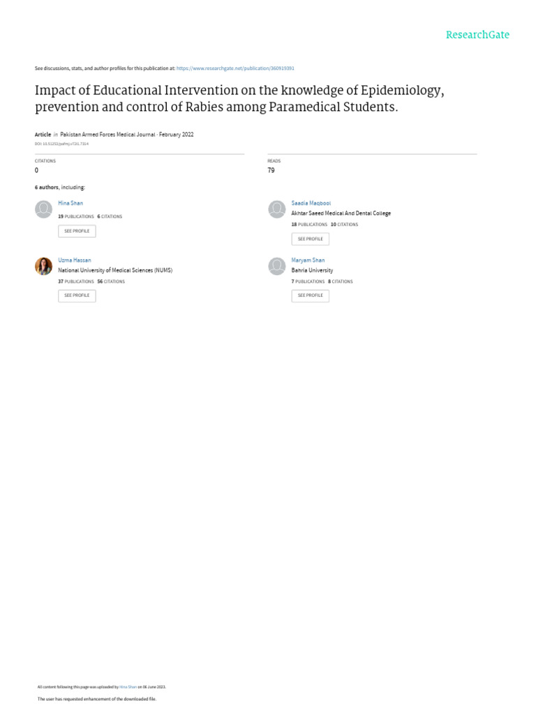 Impact of Educational Intervention on the Knowledg | PDF