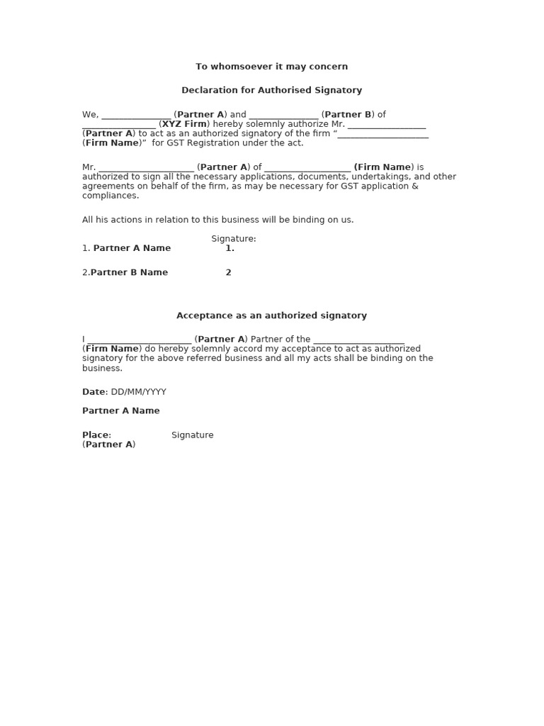 Authorization Letter for GST | PDF